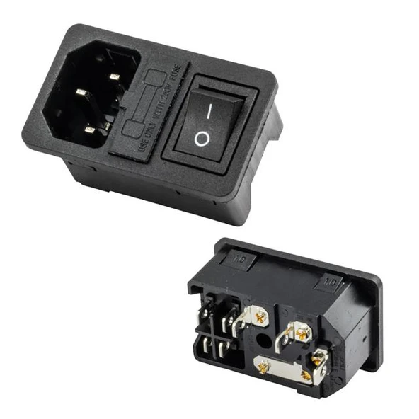 C14 POWER SOKET ERKEK ANAHTARLI+FUSELİ KULAKSIZ UL (IC-214A-S)