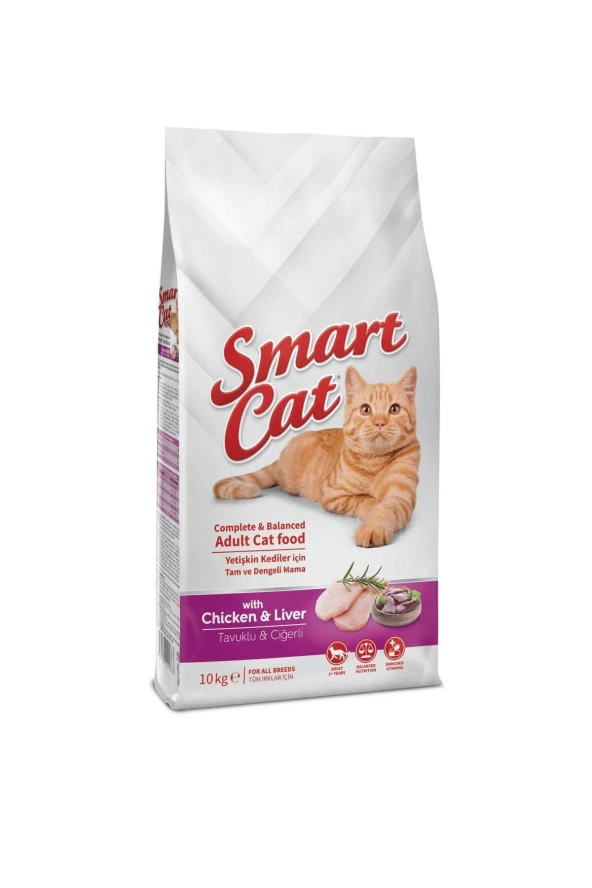 Smart Cat Tavuk Etli ve Ciğerli Yetişkin Kedi Maması 10 Kg
