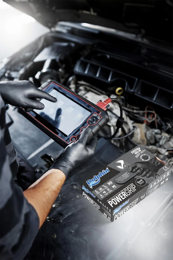 Dolphin Nitril PowerGrip Ekstra Kalın Elmas Dokulu Eldiven Siyah Meidum Orta Boy - 50'li 3 Paket - Resim 3