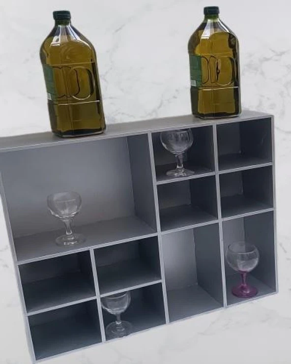 Hobi ADN Dekoratif 90352 Kupa Raf Model Ahşap MDF Gümüş Gri Renk El yapım - 2