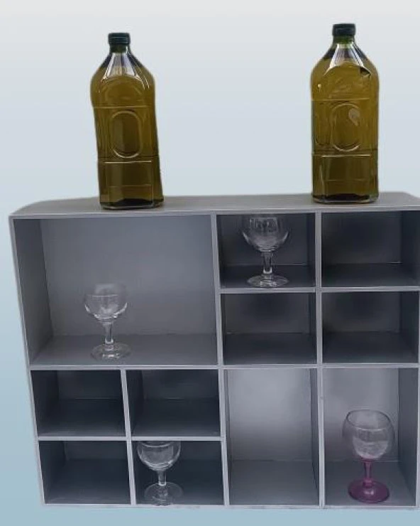 Hobi ADN Dekoratif 90352 Kupa Raf Model Ahşap MDF Gümüş Gri Renk El yapım - 3