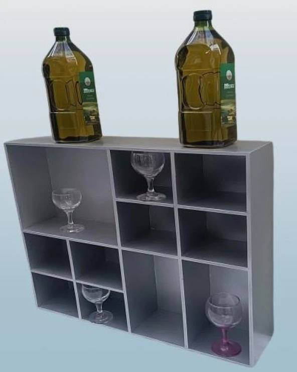 Hobi ADN Dekoratif 90352 Kupa Raf Model Ahşap MDF Gümüş Gri Renk El yapım - 4