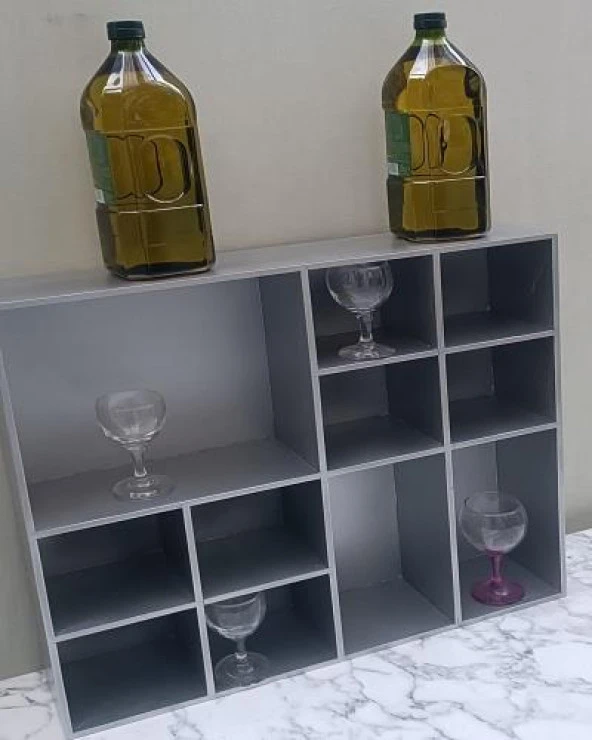 Hobi ADN Dekoratif 90352 Kupa Raf Model Ahşap MDF Gümüş Gri Renk El yapım - 9