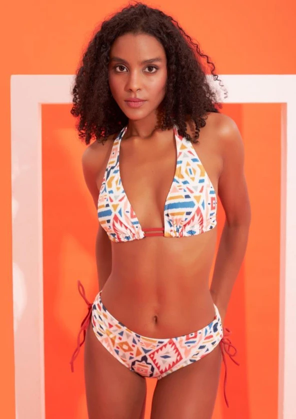 Nbb Bayan Renkli Geometrik Desen Üçgen Bikini Takımı 51518