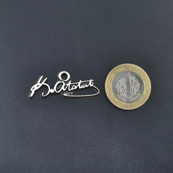 Mustafa Kemal Atatürk İmzalı Kolye Ucu - Antik Gümüş Kaplama - Kod:88 - Resim 4