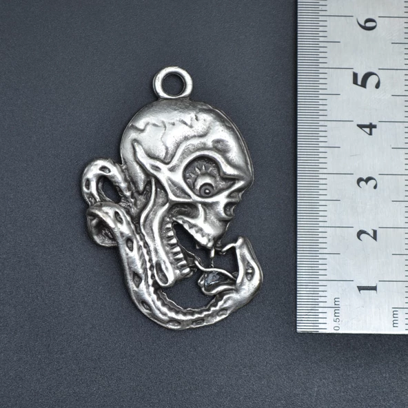 Yılan - Kuru Kafa - Venom Kolye Ucu - Antik Gümüş Kaplama - Kod:92 - Resim 3