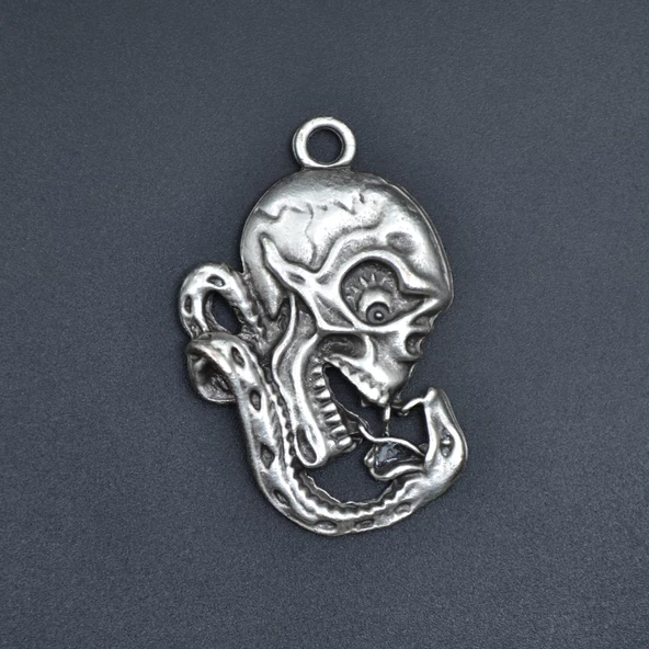 Yılan - Kuru Kafa - Venom Kolye Ucu - Antik Gümüş Kaplama - Kod:92 - Resim 2