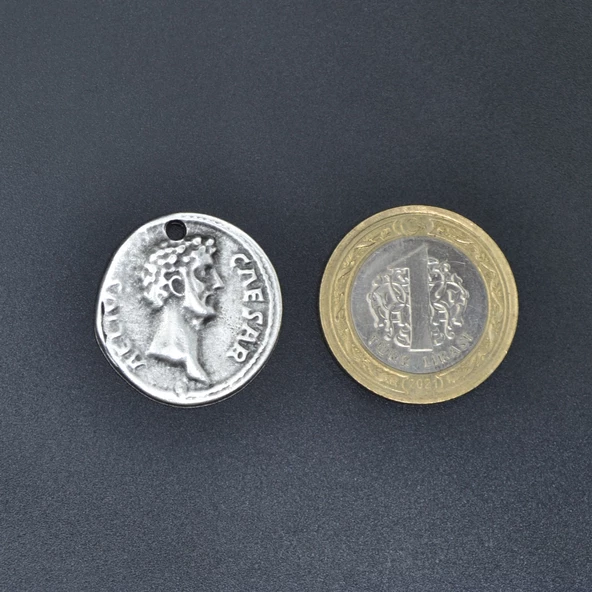 Roma Parası Sikke - Sezar Kolye Ucu - Antik Gümüş Kaplama - Kod:123 - Resim 5