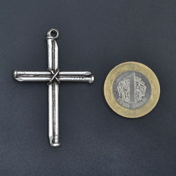 Çivili Haç Kolye Ucu - Antik Gümüş Kaplama - Kod:134 - Resim 4