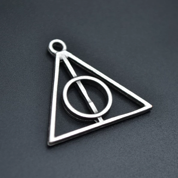 Harry Potter Ölüm Yadigarları Üçgen Kolye Ucu - Antik Gümüş Kaplama - Kod:169 - 1