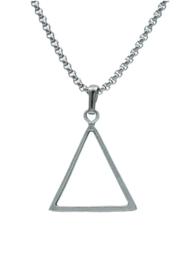 Üçgen Geometrik Örme Zincir Kolye - Gümüş Kaplama - Erkek Kadın Kolye - No:1381