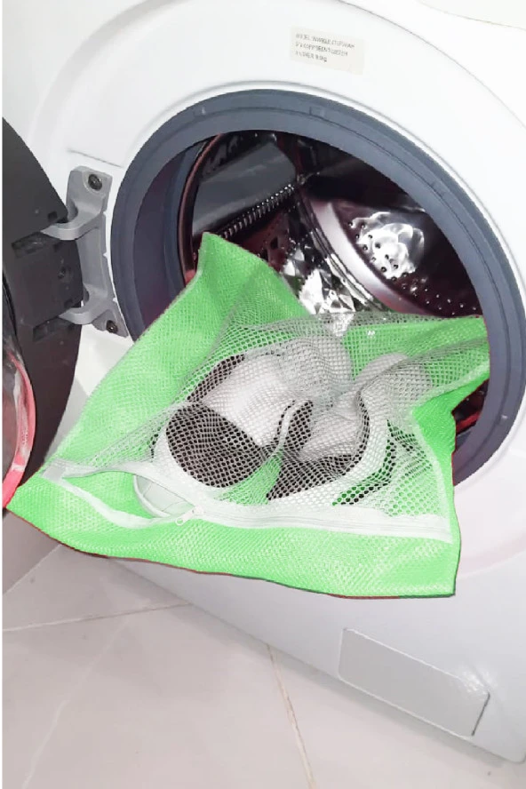 Yeşil - Fermuarlı - Hassas Çamaşır Terlik  Ayakkabı Yıkama Filesi Büyük Boy (44DEX34)