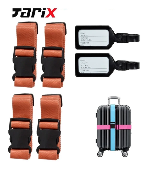 tarix 4 adet Turuncu Valiz kemeri + 2 adet Siyah valiz etiketi