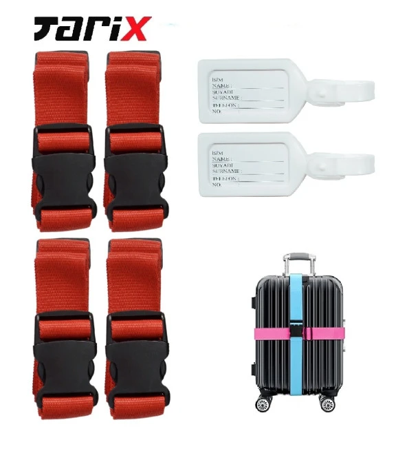 tarix 4 adet Kırmızı Valiz kemeri + 2 adet Beyaz valiz etiketi