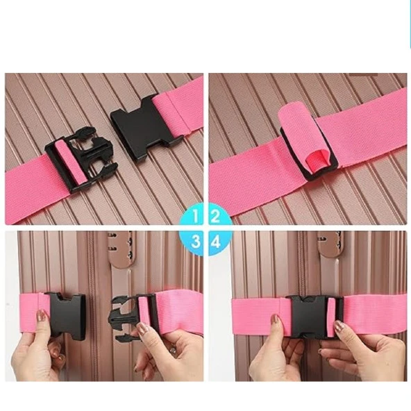 tarix 4 adet Pembe Valiz kemeri + 2 adet Beyaz valiz etiketi - 6