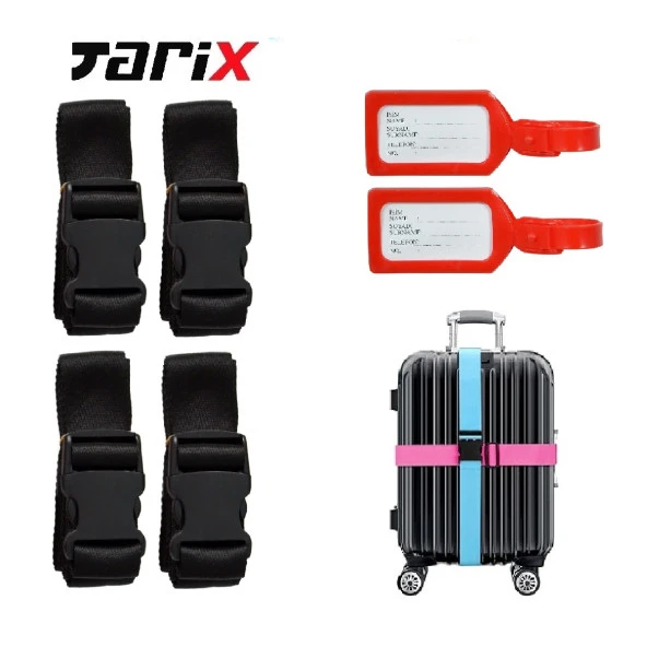 tarix 4 adet Siyah Valiz kemeri + 2 adet kırmızı valiz etiketi