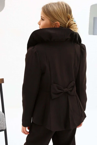 Kız Çocuk Yakası Fırfırlı Kloş Ceket Kahverengi Alt Üst Takım - Resim 3