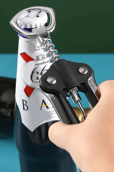 Profesyonel Lüks Ergonomik Tirbüşon - Mantar Kapak Açma Aleti Gümüş Siyah Trbişon - 2