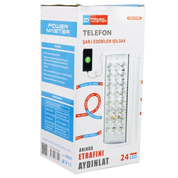 Powermaster PM-23800 Telefon Şarj Edebilen 24 Ledli Çok Fonksiyonlu Işıldak - 5