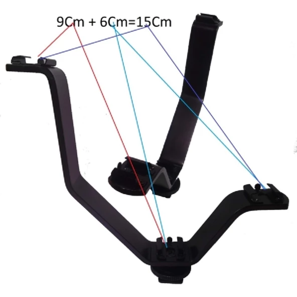 DP 15 cm V Braket, Üçlü Flaş Bağlama Aparatı, V Tipi Üçlü Braket