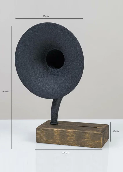 Akustik Gramofon Eskitme Gold Ahşap Gövde / Siyah Metal Başlık - 3