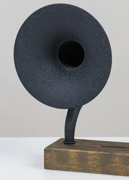 Akustik Gramofon Eskitme Gold Ahşap Gövde / Siyah Metal Başlık - 2