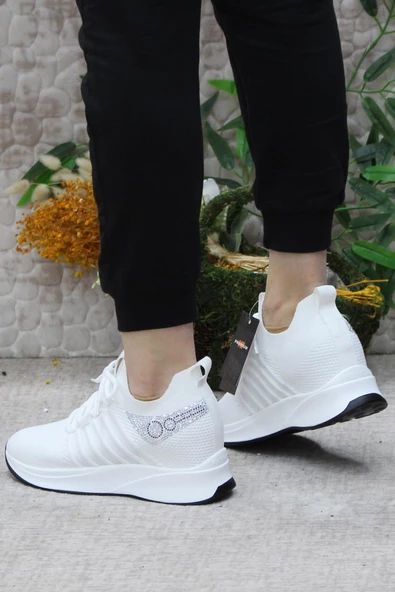 M.P 241-1669 Beyaz Hafif Rahat Dolgu Topuk Kadın Spor Ayakkabı - Resim 4