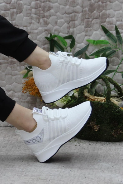 M.P 241-1669 Beyaz Hafif Rahat Dolgu Topuk Kadın Spor Ayakkabı - Resim 5