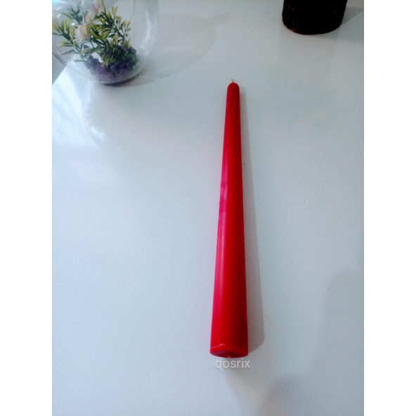 qosrix Kırmızı Şamdan Mumu 1. Kalite Doğal Kokulu Uzun Çubuk Konik Mum 1 Adet - Resim 2