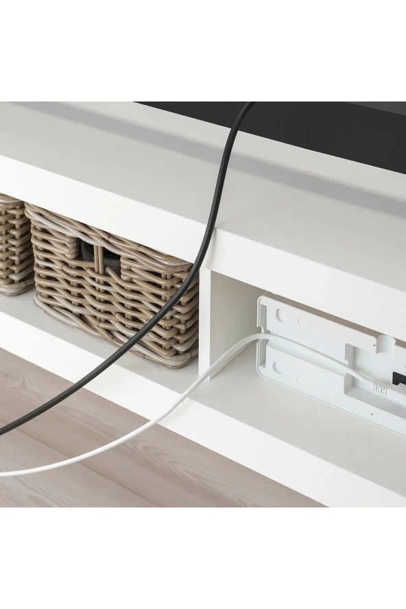 Tv Sehpası Lack 160 cm MeridyenDukkan 2 Raflı Tv Ünitesi, Televizyon Sehpası 160x35x36 cm Beyaz Renk - 3