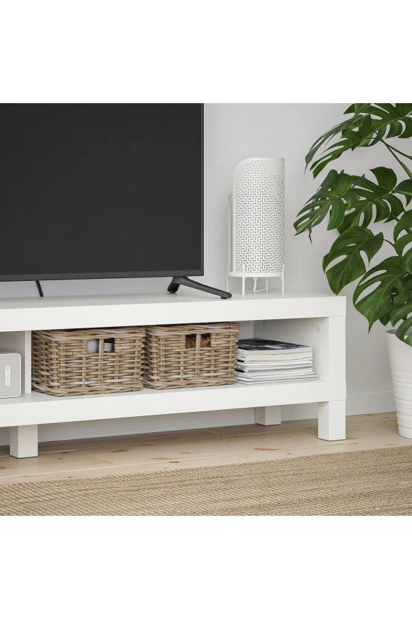 Tv Sehpası Lack 160 cm MeridyenDukkan 2 Raflı Tv Ünitesi, Televizyon Sehpası 160x35x36 cm Beyaz Renk - 4