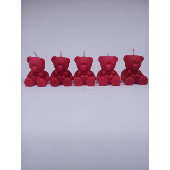 qosrix 5'li Kırmızı Ayıcık Mum Kına, Söz, Nişan, Nikah, Düğün, Bebek,Hediyelik - 3