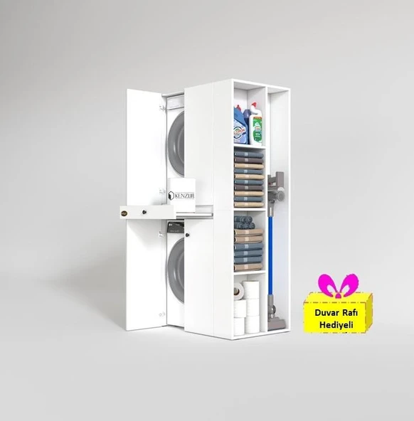 Kenzlife çamaşır-kurutma makinesi dolabı ahi evran sağ byz 187*090*60 çekmeceli + tekli duvar rafı hediye ürün görseli