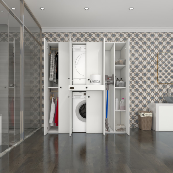 Kenzlife çamaşır-kurutma makinesi dolabı ve giysi dolabı ebuzer sağ raf byz 187x170x120-tekli duvar rafı hediye