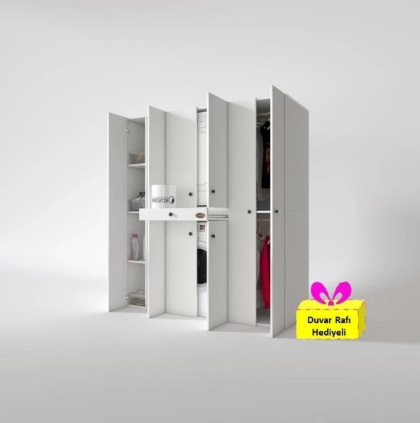 Kenzlife çamaşır-kurutma makinesi dolabı ve giysi dolabı çekmeceli ebuzer sol raf byz 187*170*120  + tekli duvar rafı hediye ürün görseli