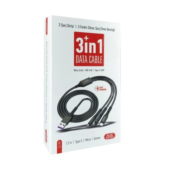Iphone, Micro ve Type-C Uyumlu Hızlı Şarj ve Data Kablosu 3in1 66w - 2