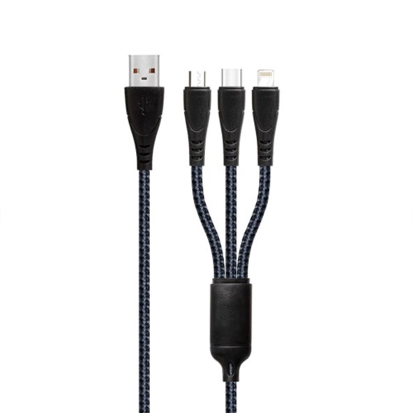 Iphone, Micro ve Type-C Uyumlu Hızlı Şarj ve Data Kablosu 3in1 66w - 3