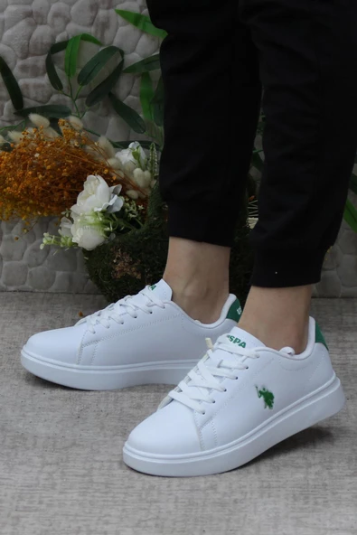 U.S. Polo Assn. Lında Beyaz Yeşil Anatomik Orijinal Ürün Sneaker Kadın Ayakkabı - Resim 3