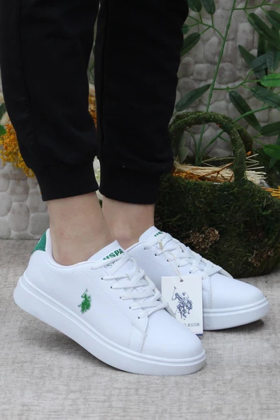 U.S. Polo Assn. Lında Beyaz Yeşil Anatomik Orijinal Ürün Sneaker Kadın Ayakkabı - Resim 4