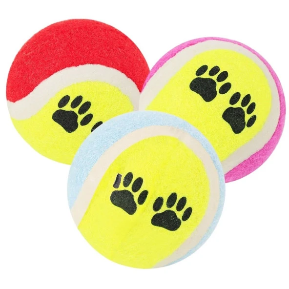3&apos;lü Renkli Desenli Tenis Topu Kedi Köpek Oyuncağı (44DEX34)