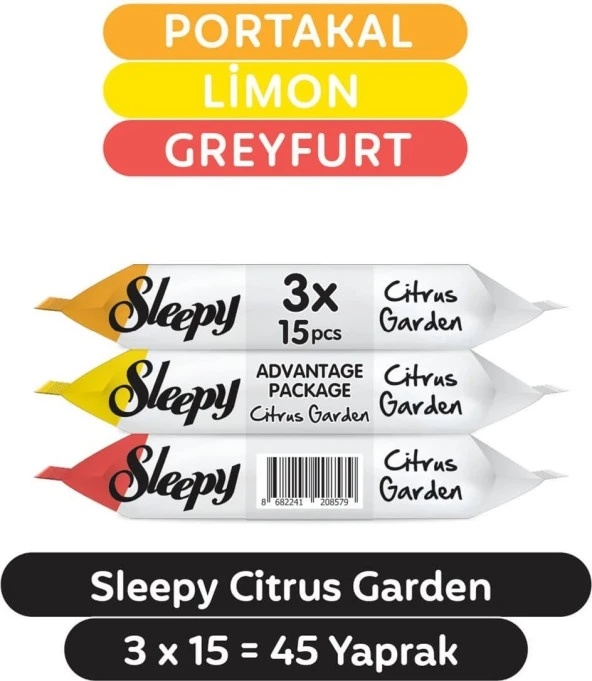 Sleepy Citrus Garden 15 Yaprak 3'lü Paket Islak Cep Mendili