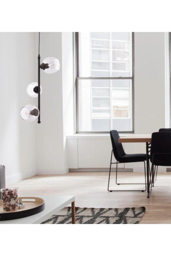 Umur Aydınlatma Minör 3'lü Siyah Füme Cam Boy Sarkıt Avize - Resim 2