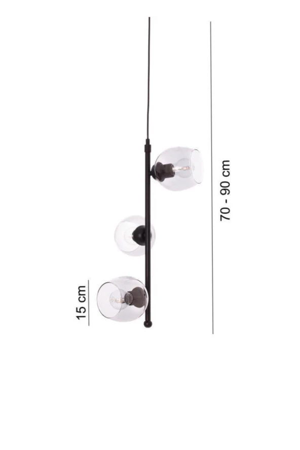 Umur Aydınlatma Minör 3'lü Siyah Füme Cam Boy Sarkıt Avize - Resim 3