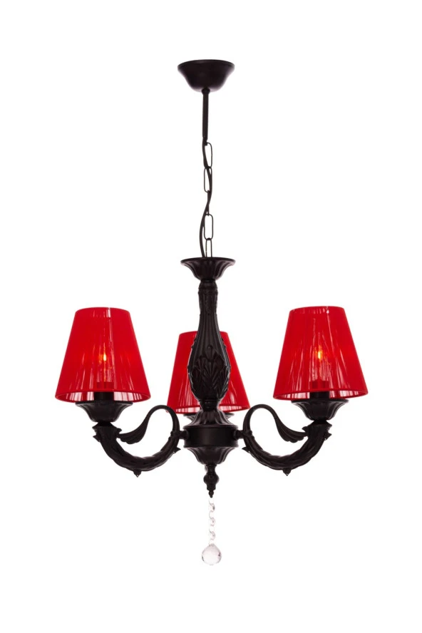 Umur Aydınlatma Albert 3'lü Siyah Kırmızı Şapkalı Sarkıt Avize - Resim 3