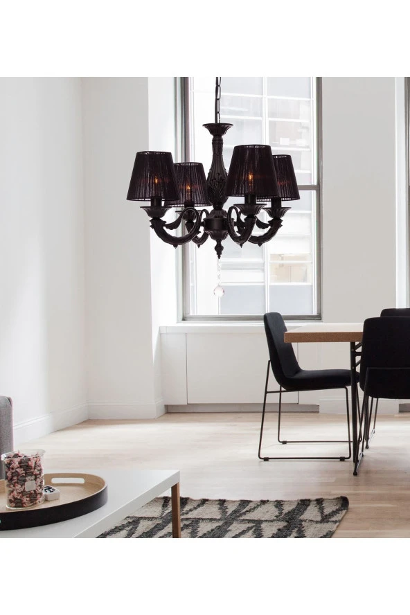 Umur Aydınlatma Albert 4’lü Siyah Şapkalı Sarkıt Avize - Resim 3