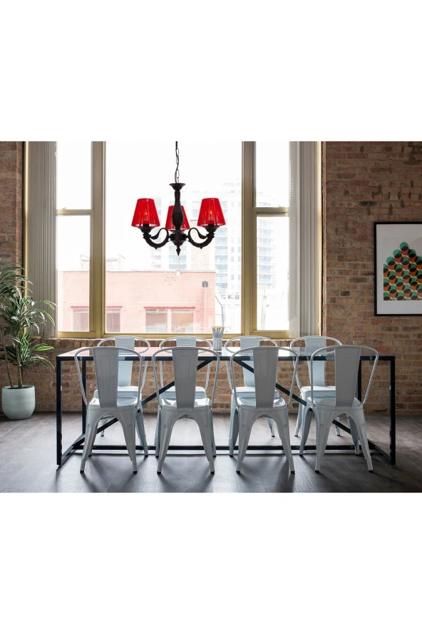 Umur Aydınlatma Albert 3'lü Siyah Kırmızı Şapkalı Sarkıt Avize - Resim 4