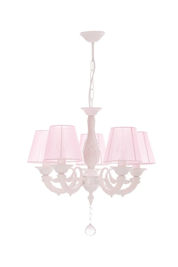 Umur Aydınlatma Albert 5'lü Beyaz Pembe Şapkalı Sarkıt Avize - Resim 2