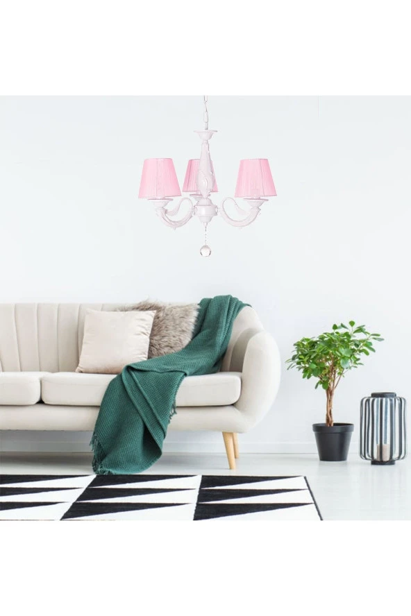 Umur Aydınlatma Albert 3'lü Beyaz Pembe Şapkalı Sarkıt Avize - Resim 2