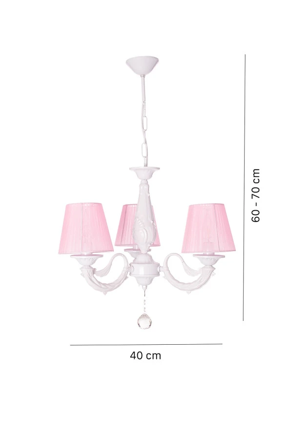 Umur Aydınlatma Albert 3'lü Beyaz Pembe Şapkalı Sarkıt Avize - Resim 3