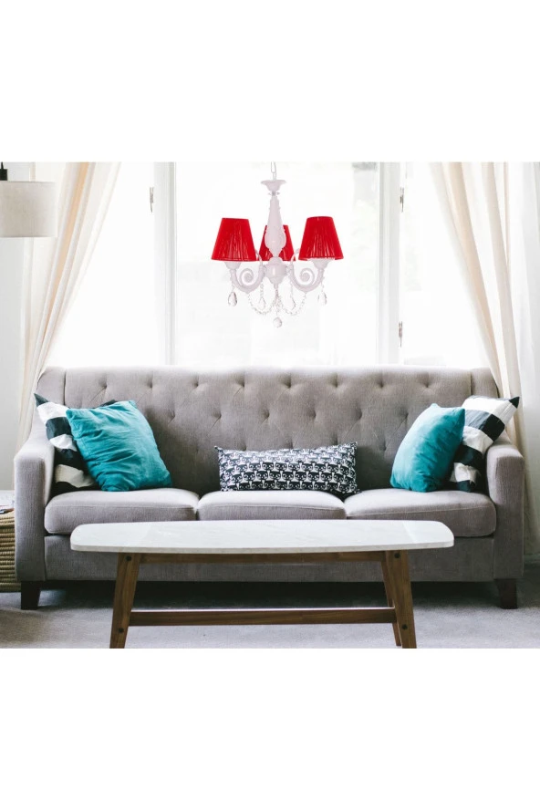 Umur Aydınlatma Senay 3'lü Beyaz Kırmızı Şapkalı Avize - Resim 2